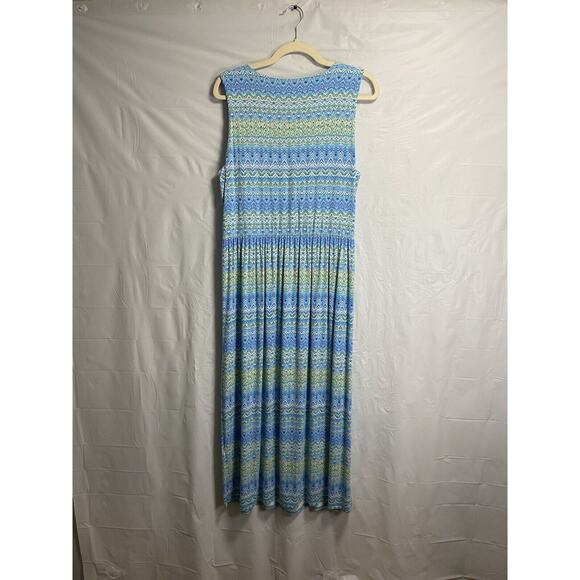 J.Jill Womens Dress Large Blue Maxi Faux Wrap V Neck Pullover Stretch Geometric - Picture 2 of 4